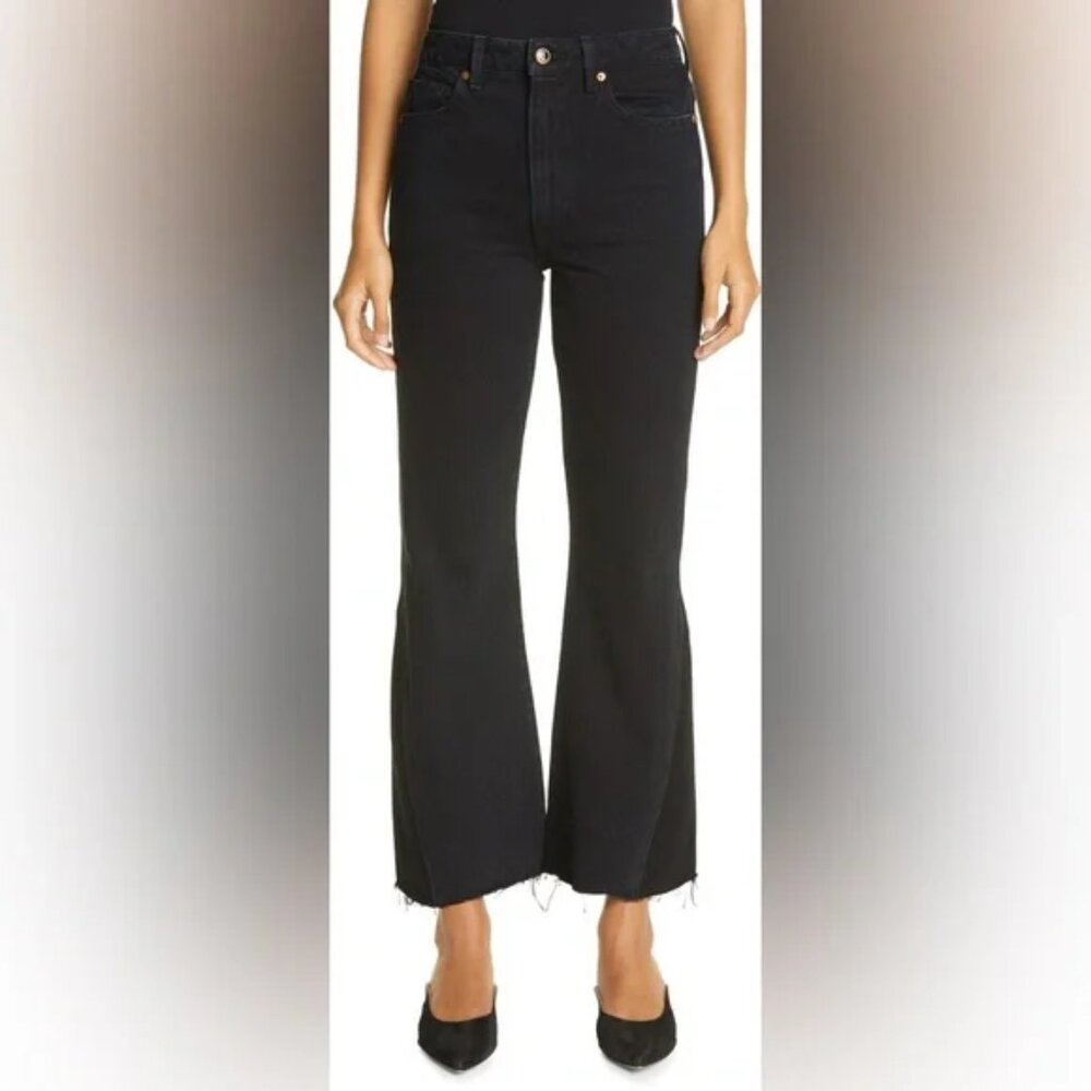 Khaite Layla Frayed Hem Flare Jean in Black